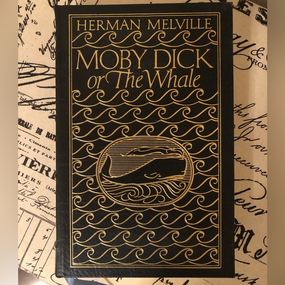 Book; Moby Dick; Leather Bound; Frontispiece Portrait; Guilded Edges;Blue Ribbon - Picture 1 of 6